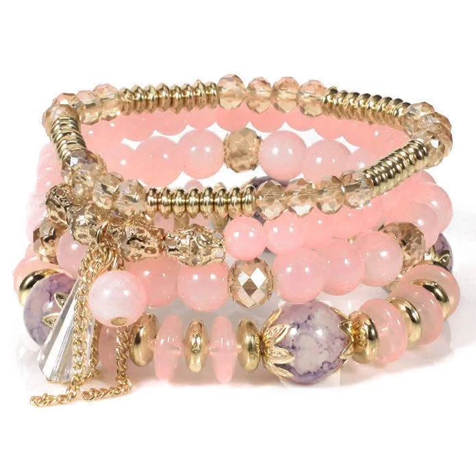 ZESTAW BRANSOLETEK damski koraliki elegancki złote KRYSZTAŁ