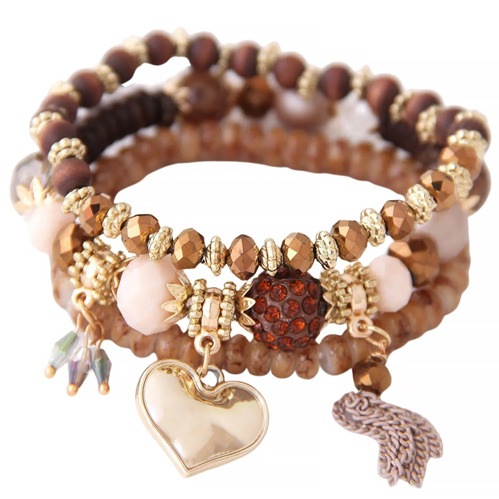 ZESTAW BRANSOLETEK chwost NATURALNE koraliki SERCE