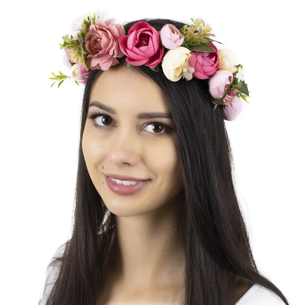 WIANEK na głowę BOHO kwiaty RÓŻOWY ślubny PIWONIE