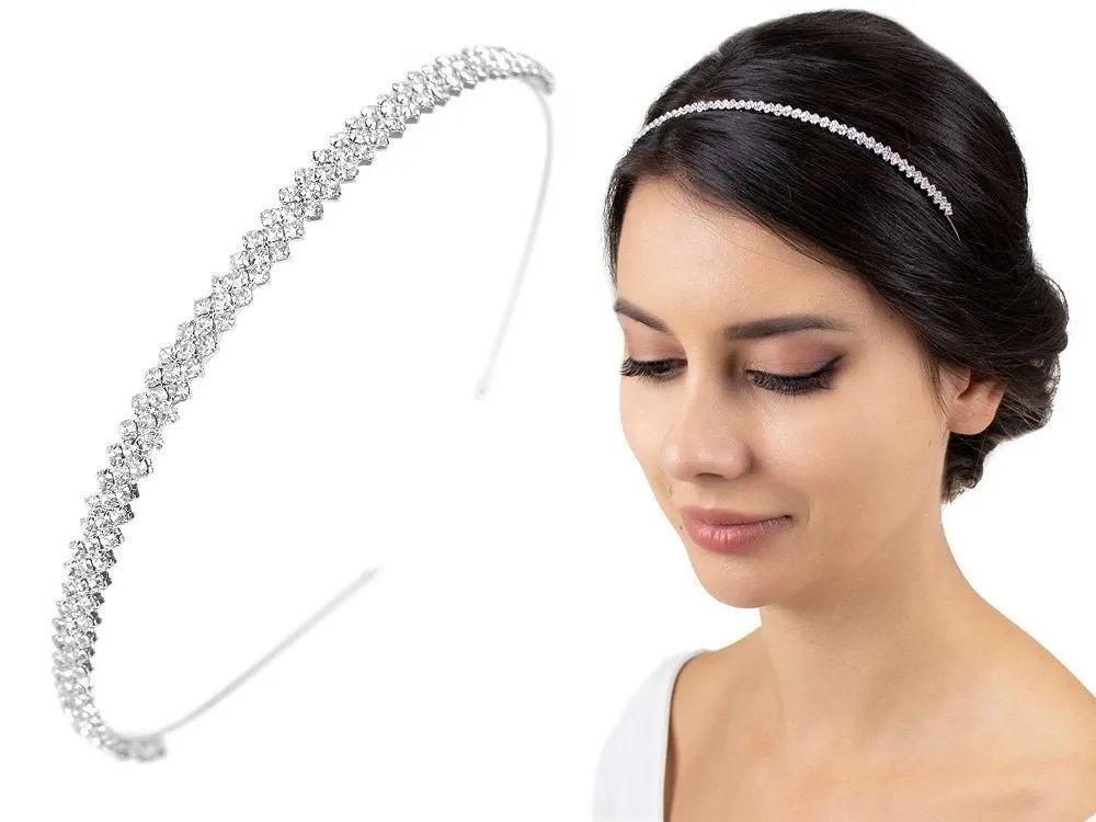 OPASKA DO WŁOSÓW damska ślubna CYRKONIE wąska SREBRNA ślub elegancka