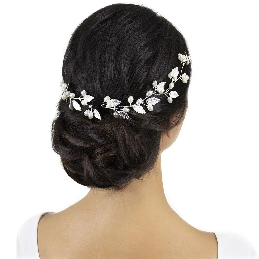 OZDOBA DO WŁOSÓW ślubna SREBRNA perły LISTKI ślub