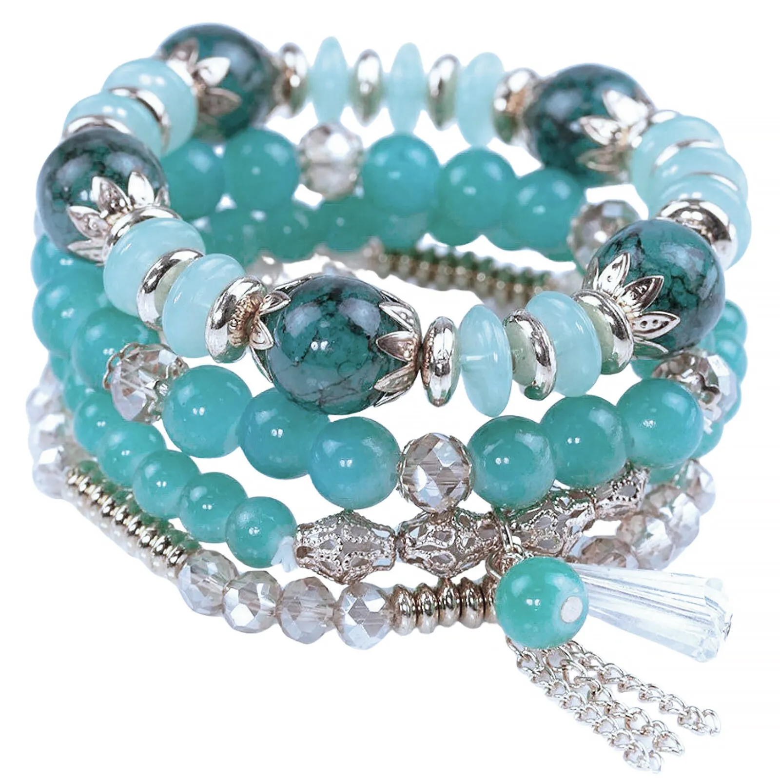 BRANSOLETKI zestaw KORALIKI złote KRYSZTAŁ