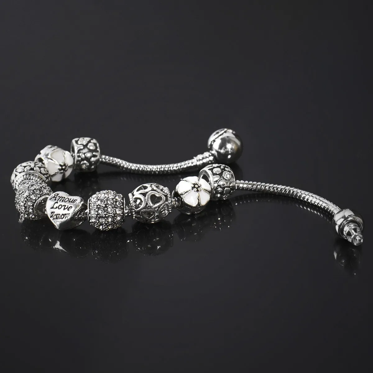 Bransoletka damska SREBRNA modułowa LOVE CHARMS