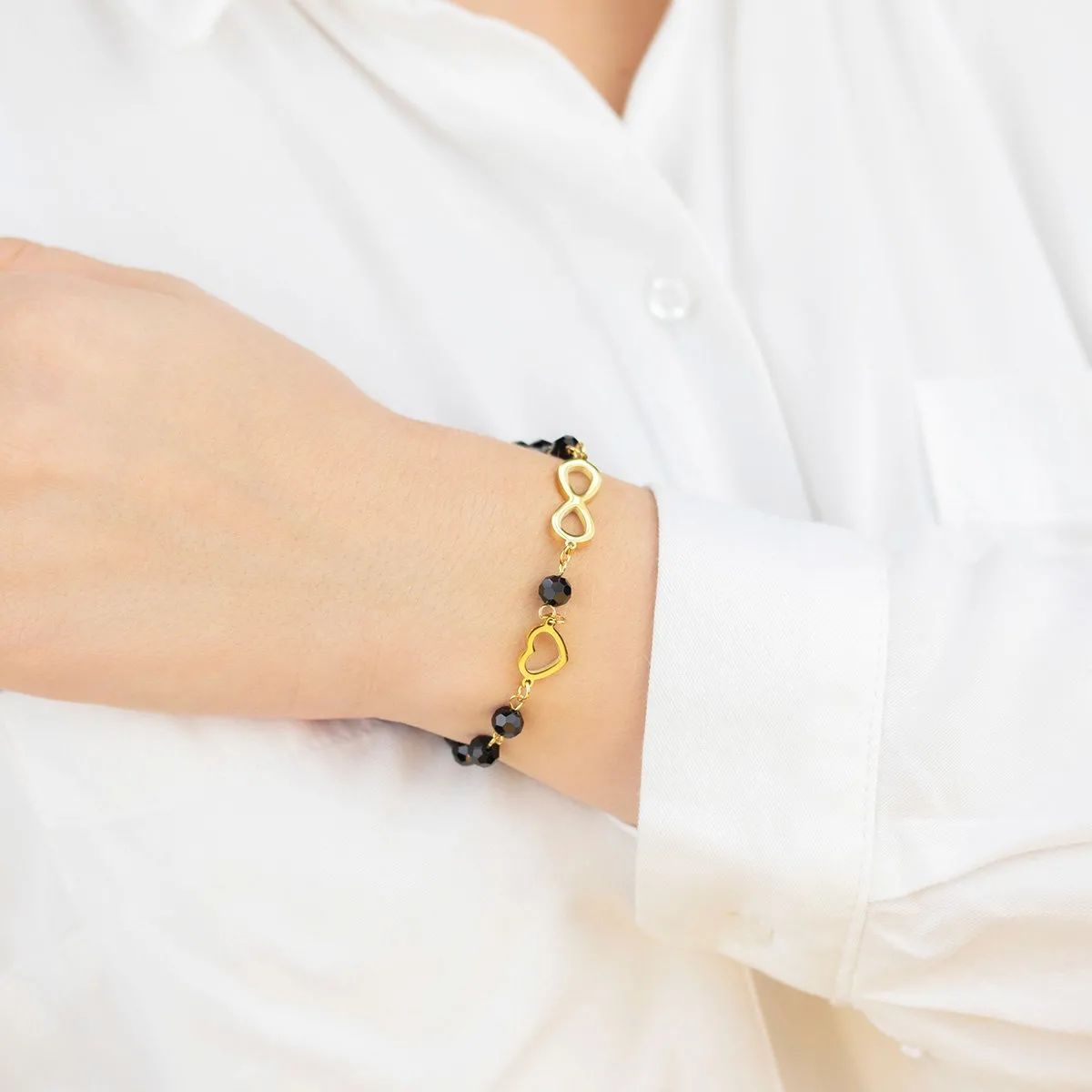 Bransoletka STAL SZLACHETNA POZŁACANA koraliki