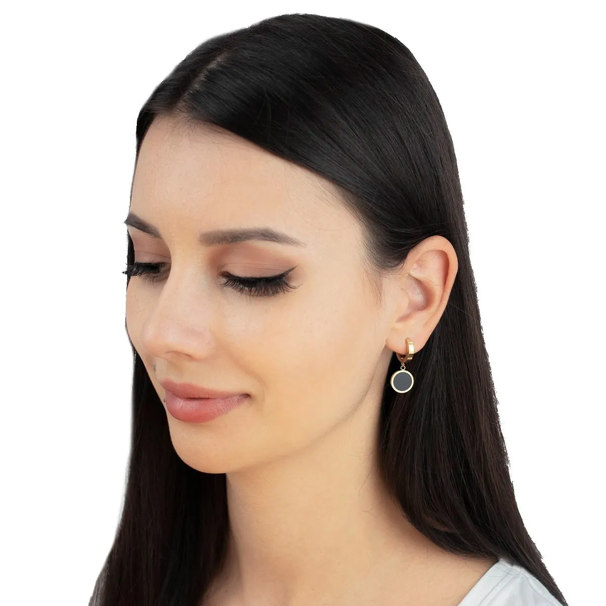 Kolczyki KÓŁKA czarne STAL SZLACHETNA POZŁACANA