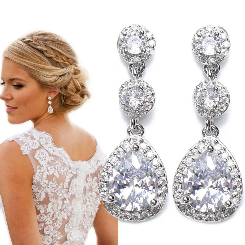 Kolczyki damskie ŚLUBNE srebrne długie CYRKONIE