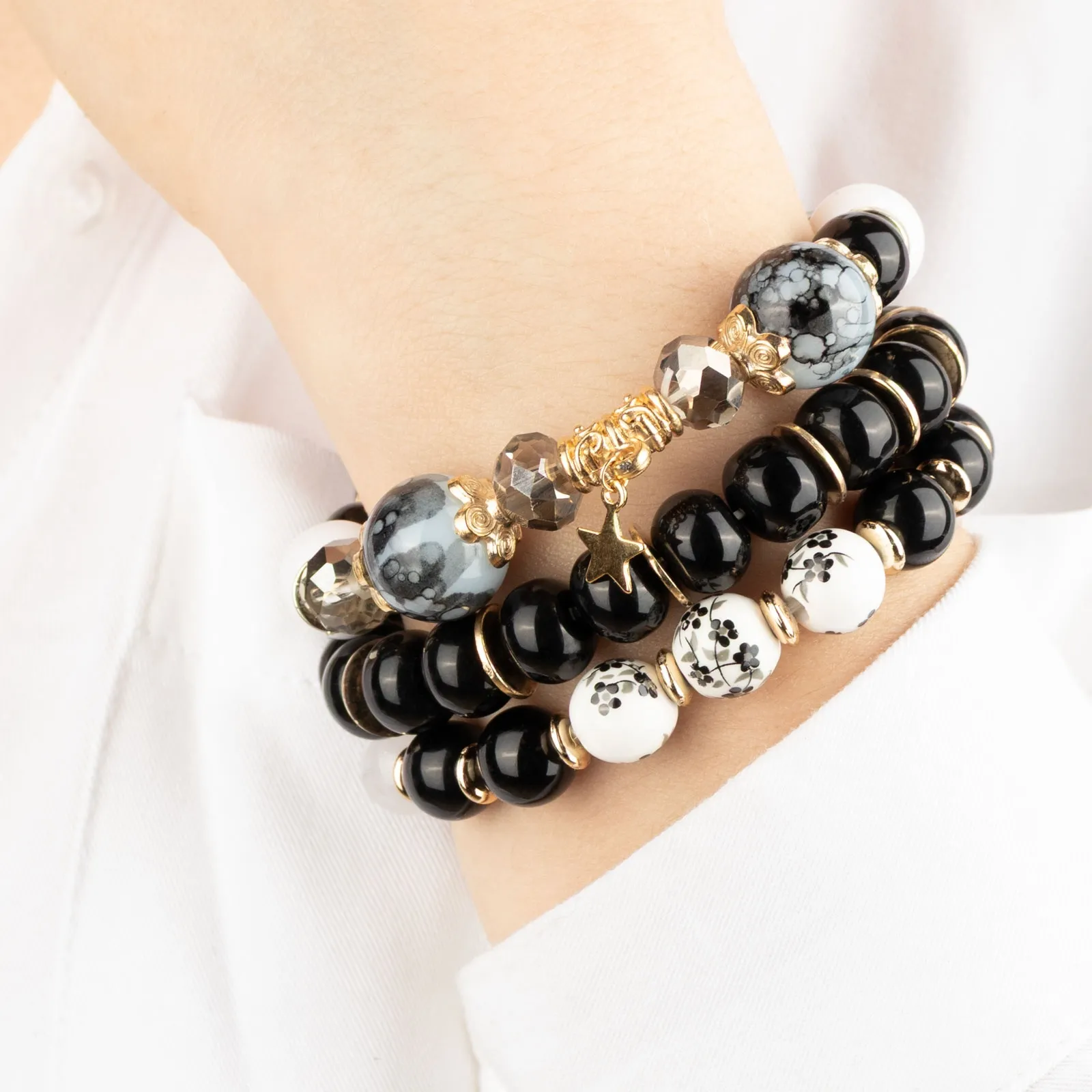 ZESTAW BRANSOLETEK koraliki chwost gwiazdka KOMPLET 3 SZTUKI