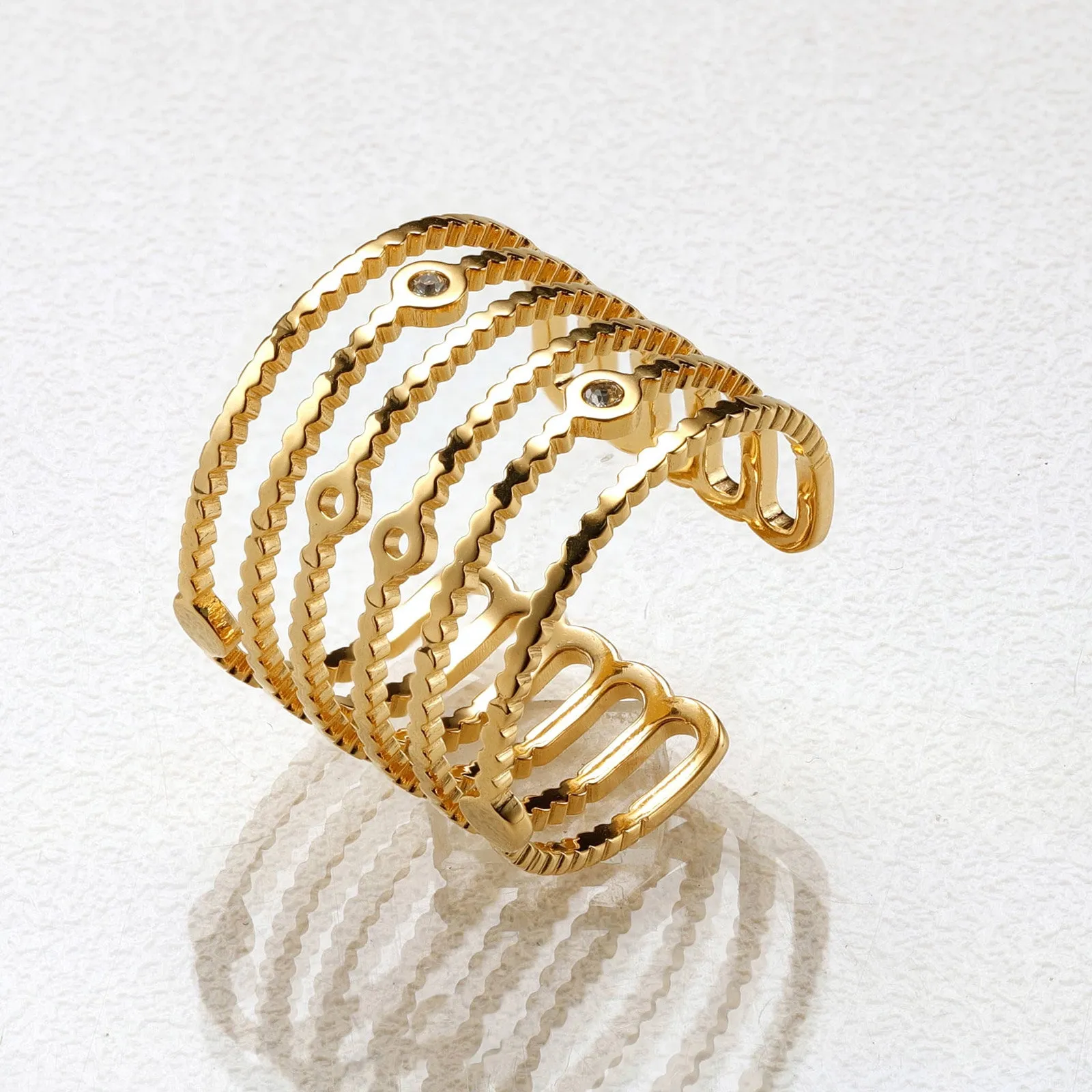 PIERŚCIONEK uniwersalny STAL SZLACHETNA POZŁACANA