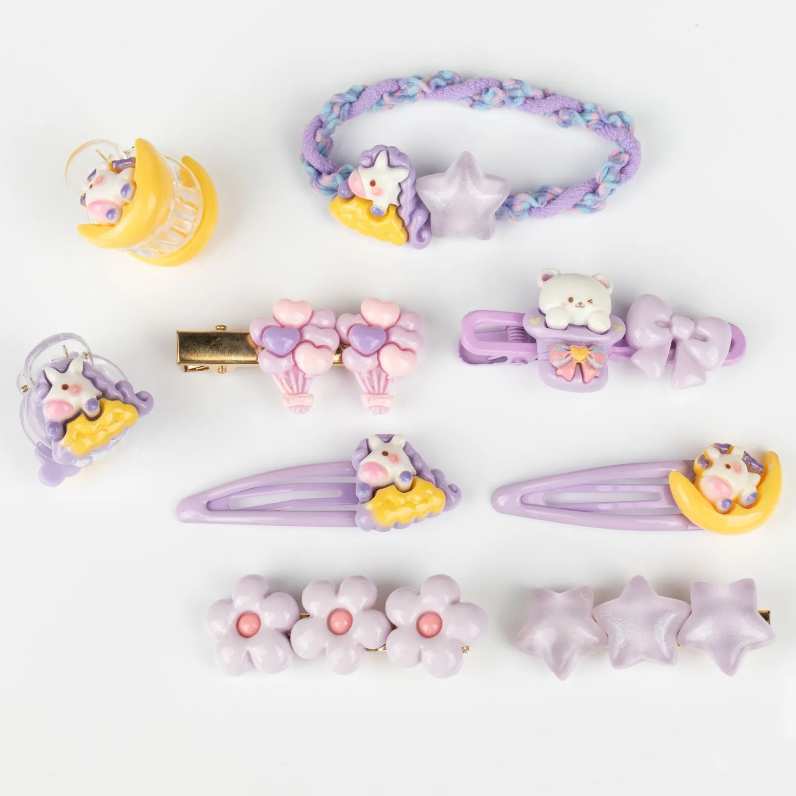 SPINKI DO WŁOSÓW ZESTAW spinek dla dziewczynki PYKI + gumeczka 9 SZTUK