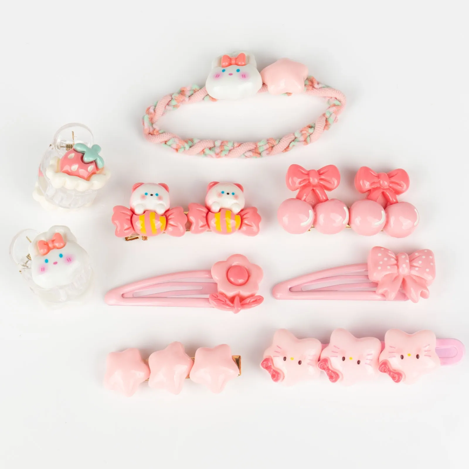 SPINKI DO WŁOSÓW ZESTAW spinek dla dziewczynki PYKI + gumeczka 9 SZTUK