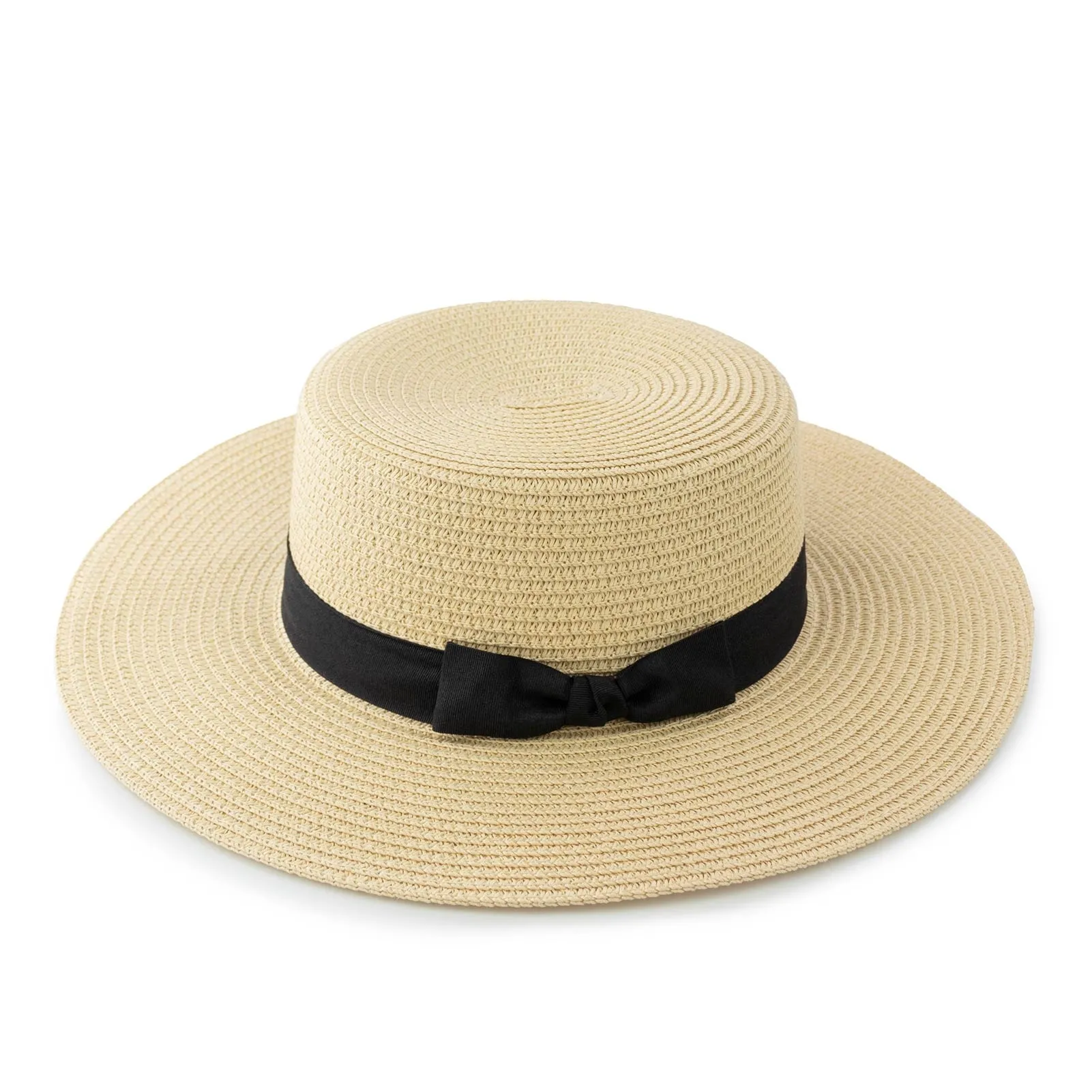 KAPELUSZ pleciony KANOTIER (boater) damski SŁOMKOWY małe rondo LATO KOKARDA