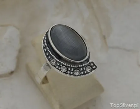 PONTI - srebrny pierścionek z kocim okiem i kryształami