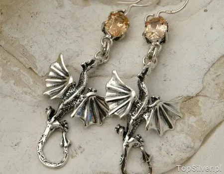 DRAGON - srebrne kolczyki z topazem złocistym