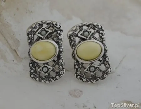 BAROCCO - srebrne kolczyki z bursztynem i perłami