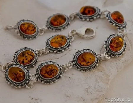 COGNAC - srebrna bransoletka z bursztynem