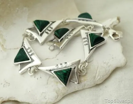 TANGLE - srebrna bransoletka z malachitem