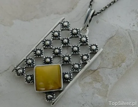 LEBIA - srebrny wisiorek z bursztynem