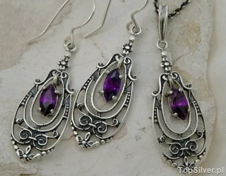 MORA - srebrny komplet z ametystem