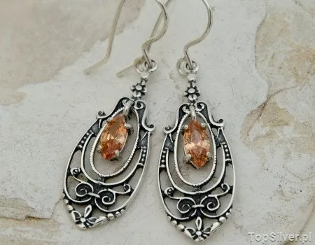 ORDESA - srebrne długie kolczyki z topazem złocist