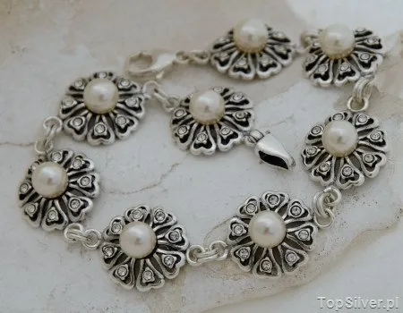 EMPIRE - srebrna bransoletka z perłą i kryształkami Svarovskiego