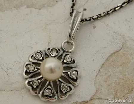 EMPIRE - srebrny wisiorek z perłą i kryształkami Svarovskiego