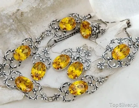 XERTA - srebrny komplet z cytrynem złocistym