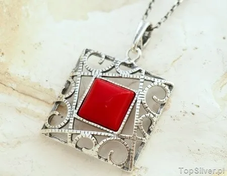 BROTO - srebrny wisiorek z koralem