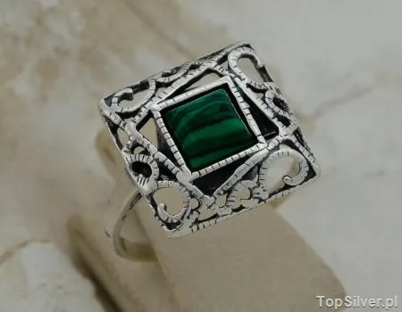 SIMPLE - srebrny pierścionek z malachitem