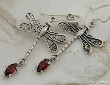 AŻUROWE WAŻKI  - srebrne kolczyki z granatem