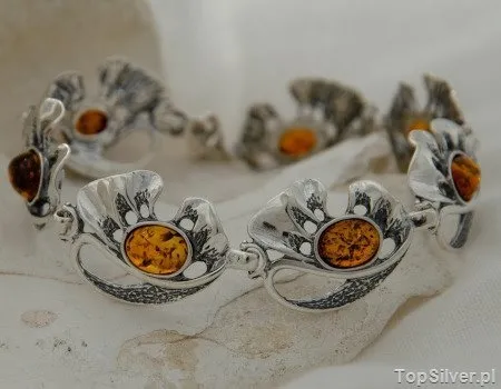 GIRONA - srebrna bransoletka z bursztynem