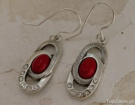 LOLO - srebrne kolczyki z koralem i kryształkami