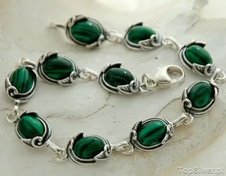 VITA - srebrna bransoletka z malachitami