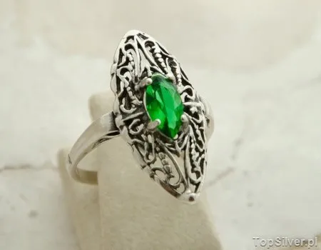 BOCONO - srebrny pierścionek ze szmaragdem