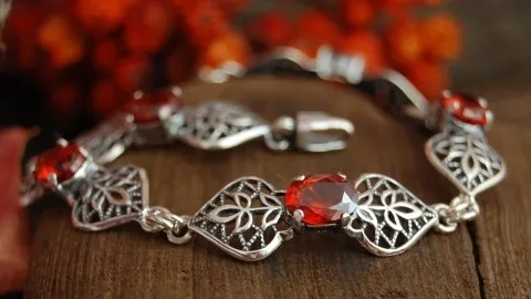 FRANSA - srebrna bransoletka bransoletka z granatem