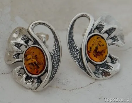 GIRONA - srebrne kolczyki z bursztynem