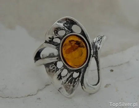 GIRONA - srebrny pierścionek z bursztynem