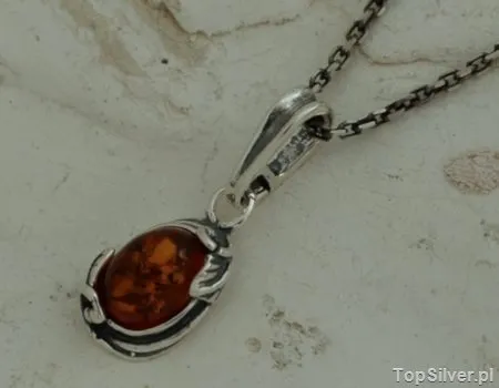 INES - srebrny wisiorek z bursztynem