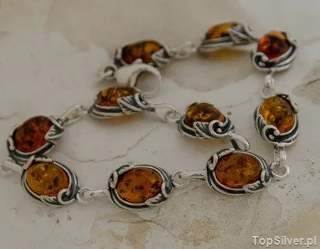 INES - srebrna bransoletka z bursztynem