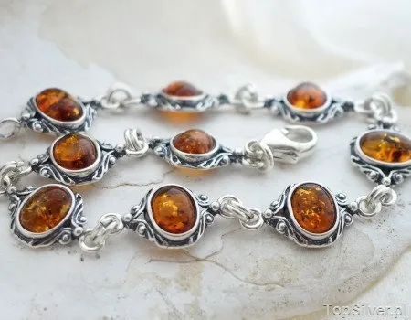 BEJA - srebrna bransoletka z bursztynami