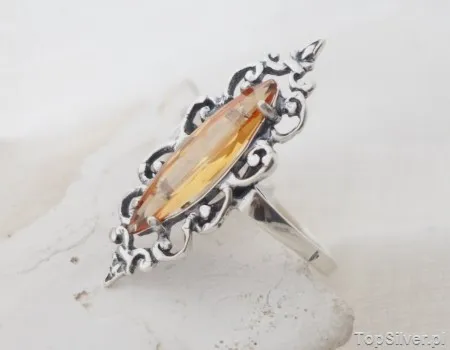 CHARO - srebrny pierścionek z topazem złocistym