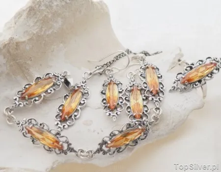 CHARO - srebrny komplet z topazem złocistym