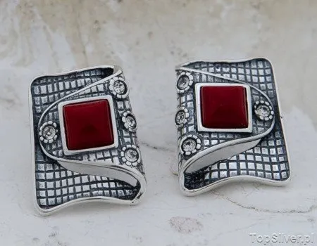 MYSTIC - srebrne kolczyki koral z kryształkami