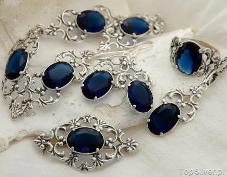 DOMINGO - srebrny komplet z szafirem