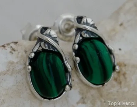 LAGO - srebrne kolczyki z malachitem