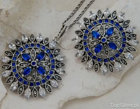 AMBROSIA - srebrny komplet szafiry i kryształy
