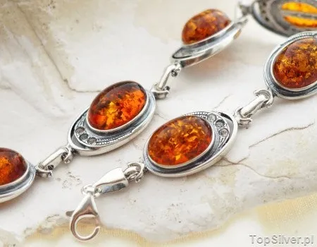 LORENZO - srebrna bransoletka z bursztynem