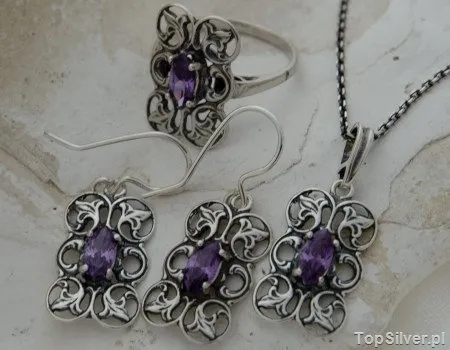 LUISE - srebrny komplet z ametystem