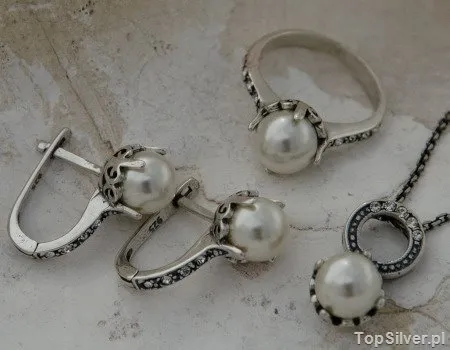 ALLI - srebrny komplet perła z kryształkami Swarov