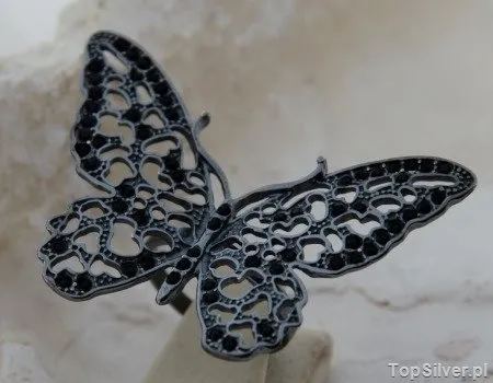 CZARNY MOTYL - srebrny pierścień z onyksami