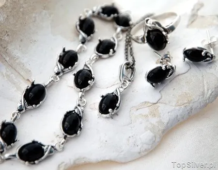 MOKATE - srebrny komplet z onyksem